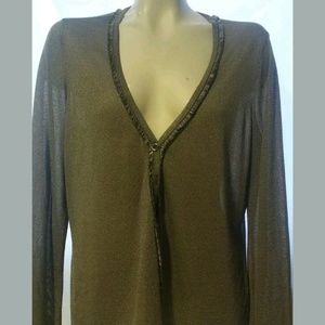 Escada Sheer Long Sleeve Button Down Cardigan